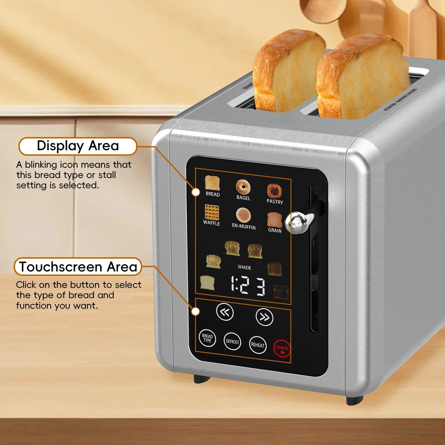 Stainless Steel Screen Home Automatic Bread Toaster