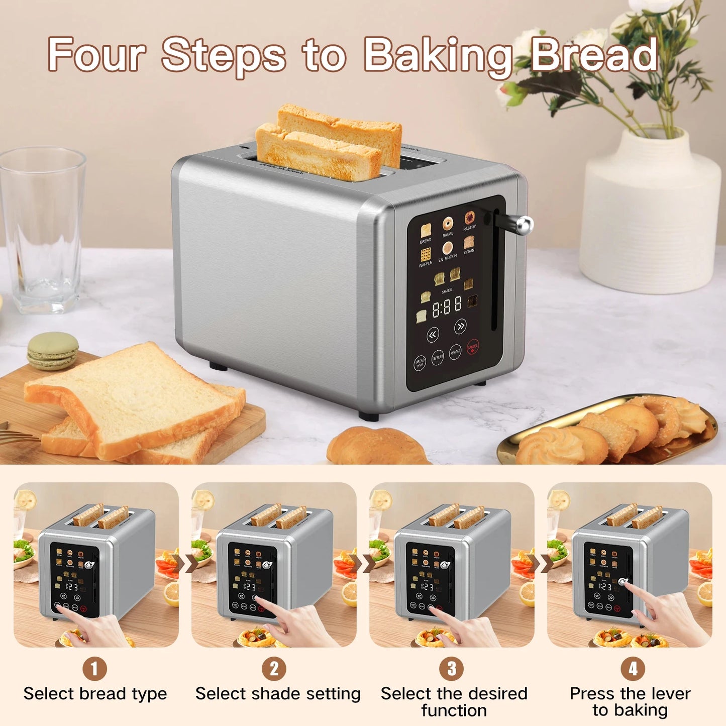 Stainless Steel Screen Home Automatic Bread Toaster